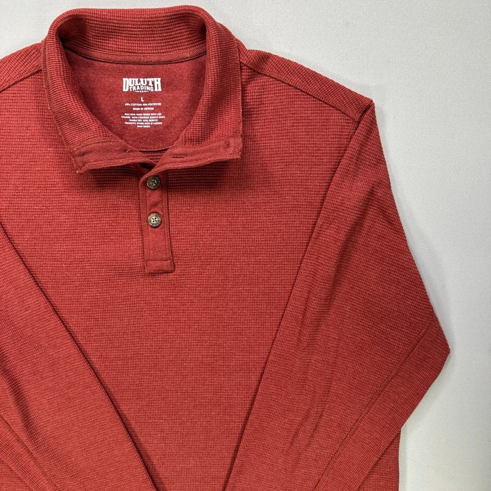 Duluth Trading Co Thermal Henley Mens Large Waffle Knit Long Sleeve Longtail Red